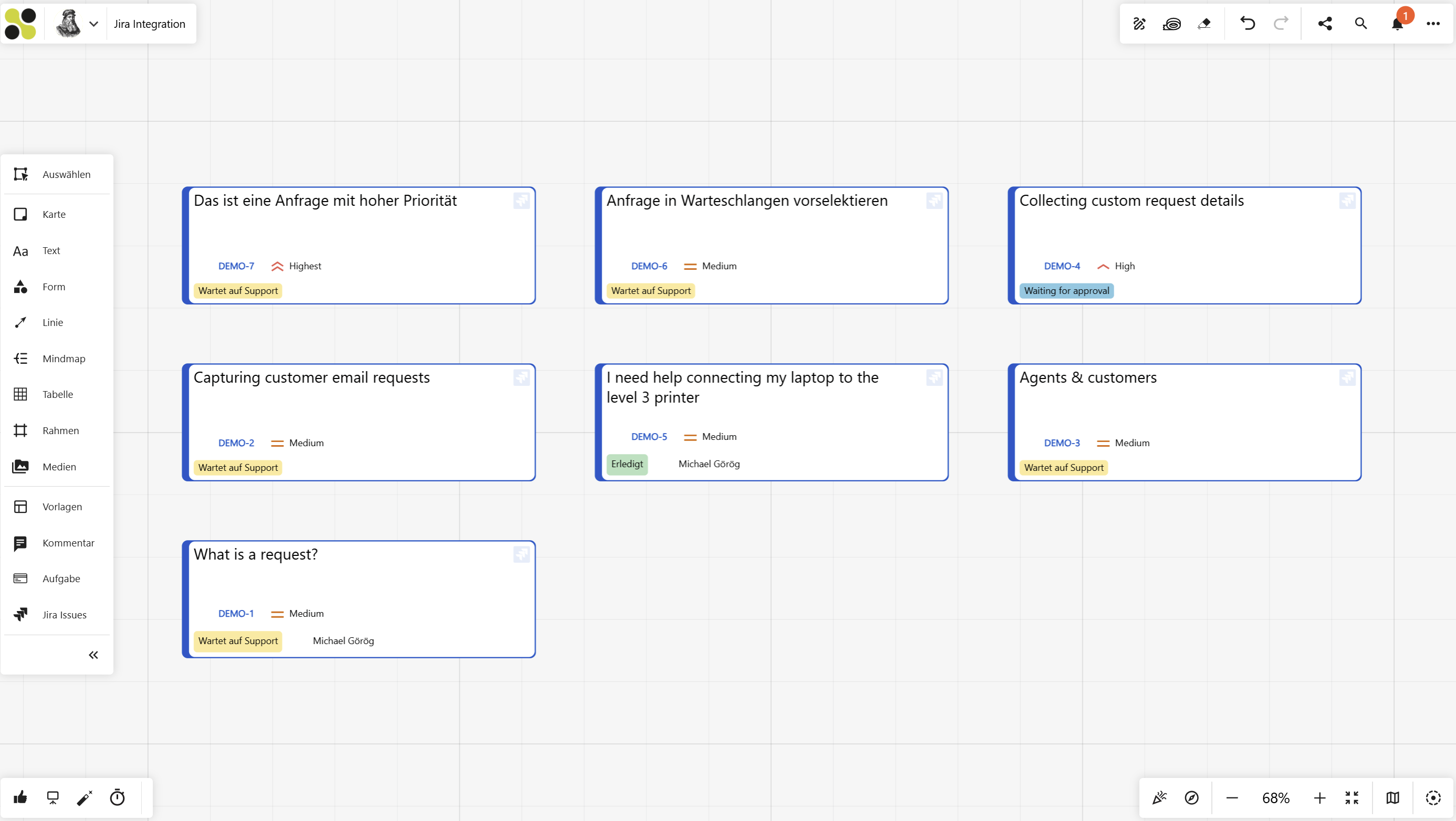 Collaboard Jire Issues auf dem Whiteboard