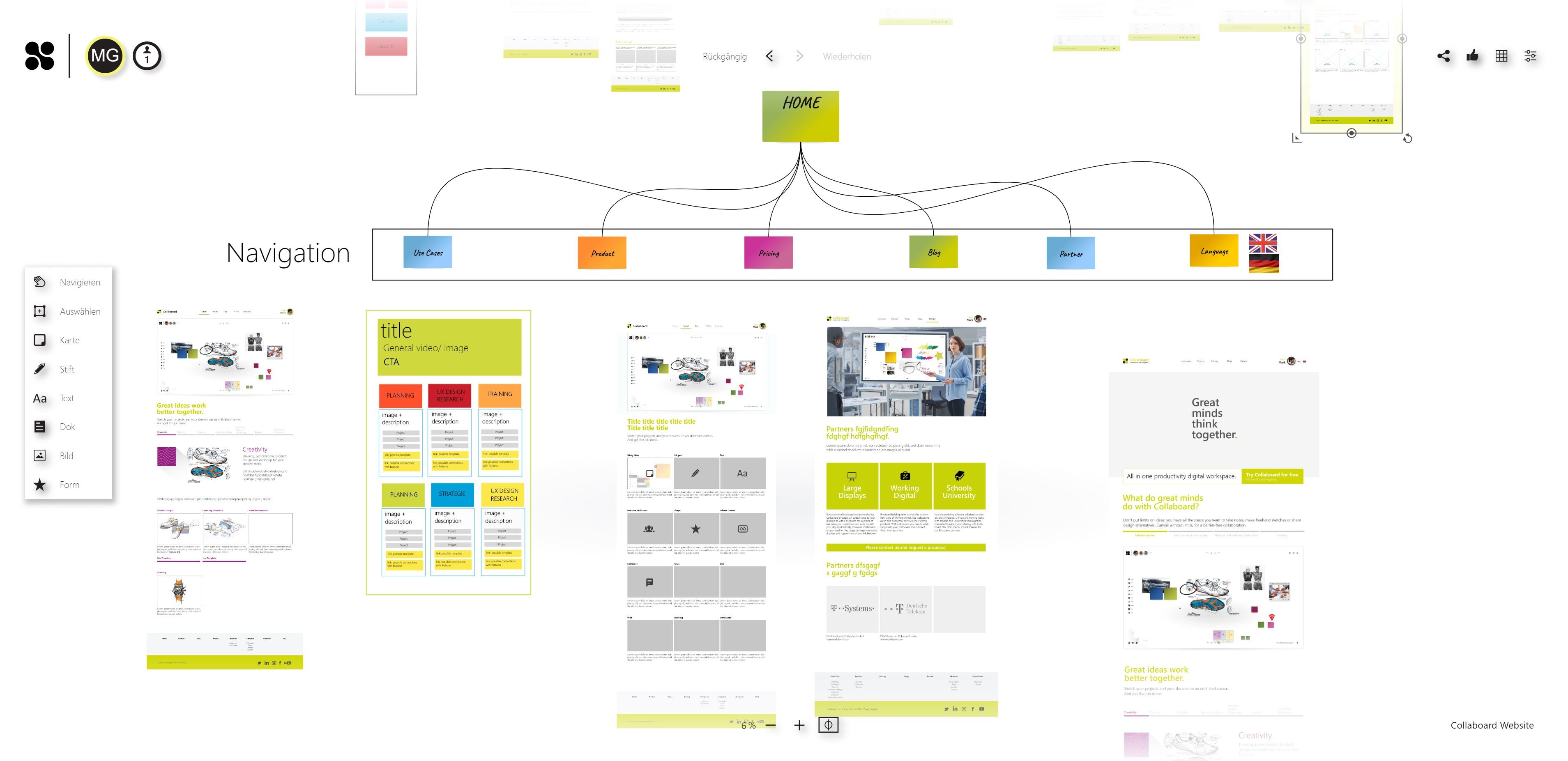 Website desing on the online whiteboard Collaboard