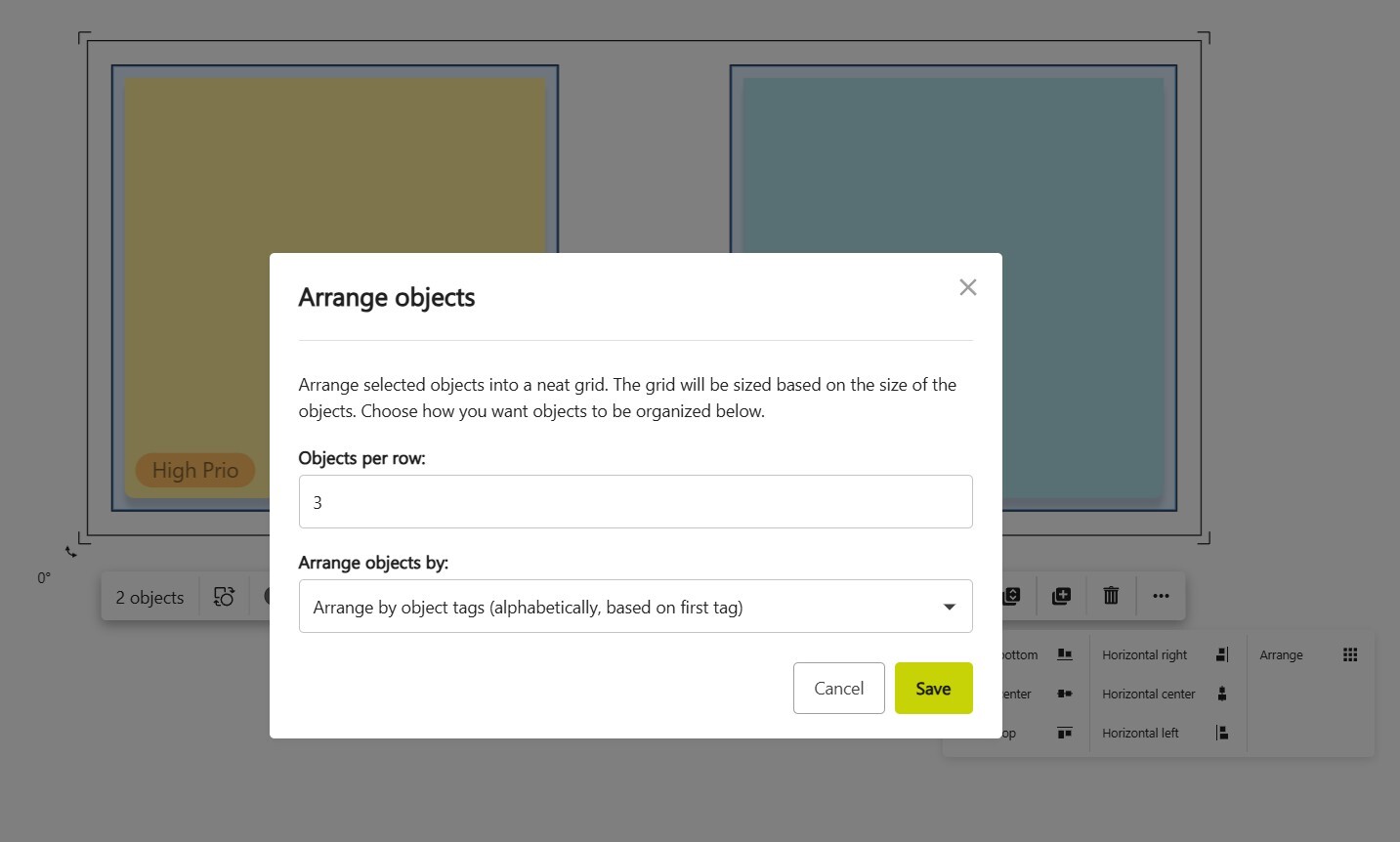 Arrange objects by tags