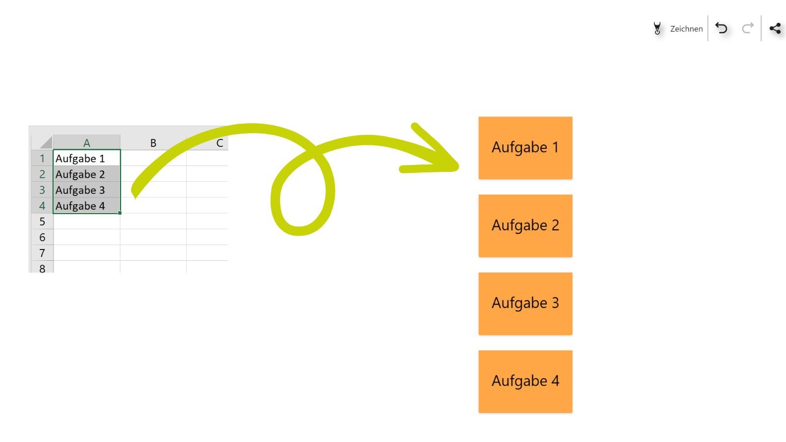 Collaboard Aufgaben Importieren von Excel