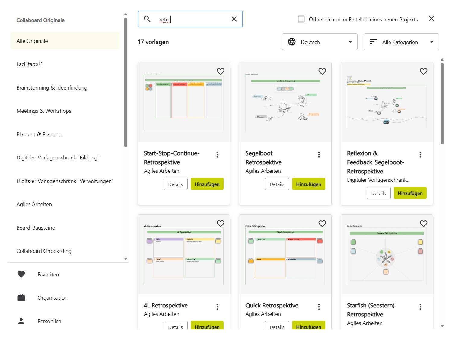 Collaboard Retrospektive Vorlagen