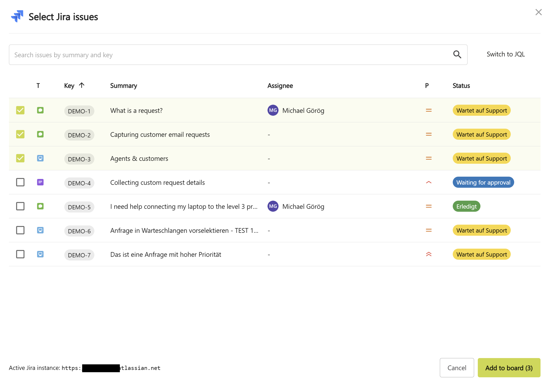 Select Jira Issues to add to Collaboard